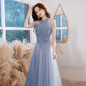 2025New Pink Evening Dress Female Summer Temperament Celebrity Banquet Party Bridesmaid Engagement Birthday Host Dress8/25