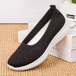 Ready Stock Korean Slip On Mesh Casual Shoes For Women No Lace Breathable Rubber Shoes For Lady Fly Knitting Comfortable Shoes