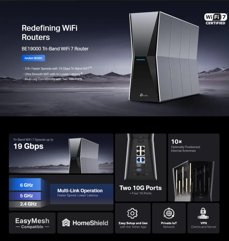 TP Link Archer BE805 BE19000 Tri-Band Wi-Fi 7 Router | Lazada