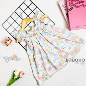 BOBOHO - DRESS MOTIF FLOWER ANAK PEREMPUAN LOKAL FREE HANDBAND / DRESS BAYI LUCU GAYA SANTAI