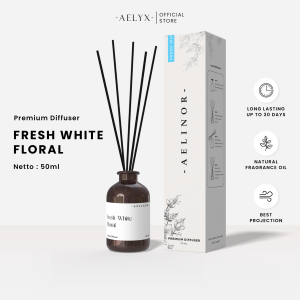 Reed Diffuser Aelinor Fresh White Floral Pengharum Ruangan Aromaterapi Pewangi Kamar Tidur 50ml