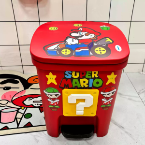 ถังขยะสวยงามมาริโอ้ ถังขยะสร้างสรรค์ คุณภาพสูง แท่นเหยียบพร้อมฝาปิด ความจุขนาดใหญ่