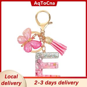 [COD] AqToCna Ship within 24 hours A-Z Dreamy Sequin Letters Keychain For Women Tassel Butterfly Pendant Initial Keyring Purse Suspension Bags Charms Car Key Chain