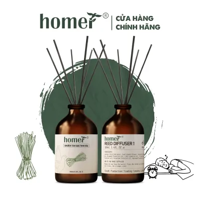 Combo Tinh dầu thơm phòng khuếch tán dạng que gỗ thiên nhiên HOMER dung tích 100ml/250ml - Thơm suốt 600 giờ khử mùi