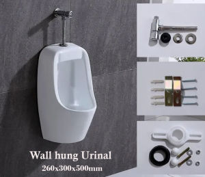 Wall Hung Ceramic Urinal with Flush Valve Complete Set 375 x 320 x 680 mm