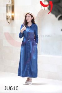 แม็กซี่เดรสยีนส์ ชุดยีนผู้หญิง เดรสยีนส์ ชุดยีนส์เดรส กระโปรงยีนส์ แขนยาว ยีนส์แท้ผ้านิ่มเนื้อดี LEONINE JU616