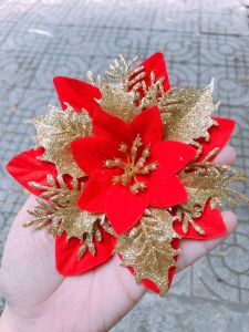 Hoa Đỏ nhũ kim tuyến nhân tạo 14cm trang trí NOEL giáng sinh  giỏ quà TẾT ( Ảnh + video tự chụp )