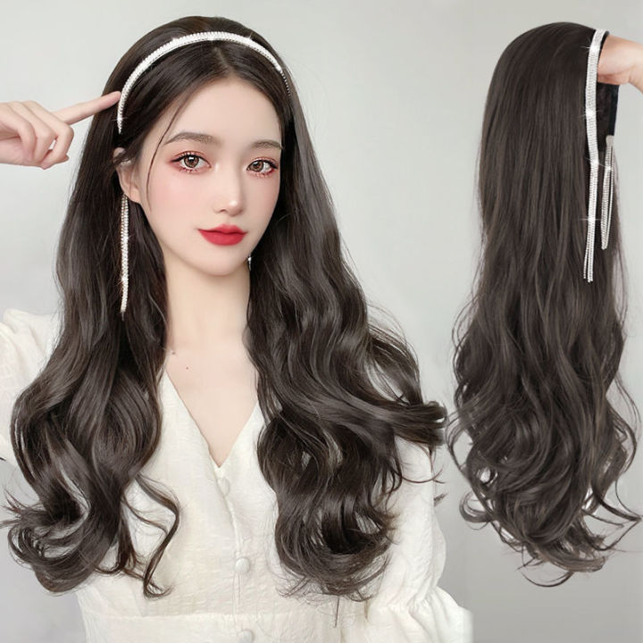 Fashion Long Big Wave Hair Wig with Detachable Headband Wig For