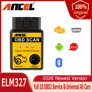 Ancel ELM327 Car OBD2 Scanner for Android Device Check Engine Read Clean Fault Code Voltage Meter Fuel Consumption Water Temperature Display EOBD Code Reader For Universal All Cars 1.5V via Bluetooth Auto Scan