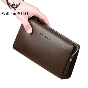 Williampolo Clutch Bag Top Layer Cowhide Mens Clutch Genuine Leather Business Large Capacity Handbag Wallet