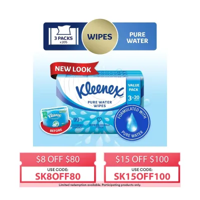 Kleenex Pure Water Hand And Face Moist Wipes