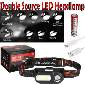 Double Source LED Headlamp Work Light Headlight Portable Headlights 2* COB USB Rechargeable HeadLamp