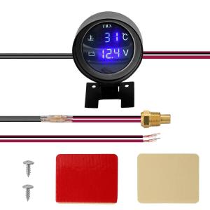 Car Digital Round Temperature Sensor Led Water Temperature Gauge For Car Truck Voltmeter 2 In 1