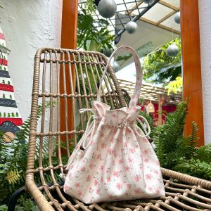 Spring Bag - Túi tote dây rút vải Nhung hoạ tiết hoa lá mùa xuân( 2 lớp) - Mimosa Handmade