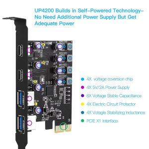 PCI Express Card 2Port USBA/ USBC 5Gbps USB3.2 Gen1 USB3.0 PCIE Card Expansion Add on Card Adapter for Windows/Linux