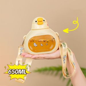 MUQZI Duck Shape Cute Duck Bottle Carried with Straps with Straw Big Belly Water Bottle Summer Outdoor Drinkware Portable Large-Capacity Big Belly Cup Adolescent