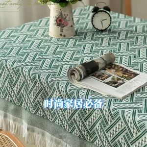 Tassel Edge Interweaving Grid Tablecloth French Style Table Cover Solid Color Washable