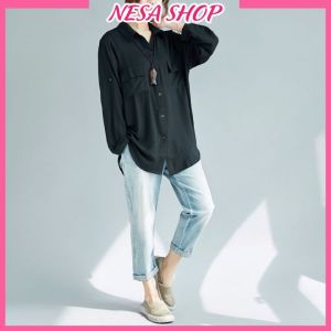 Áo sơ mi nữ dài tay áo form rộng chất liệu Đũi tơ mềm mịn sơ mi nữ đẹp NeSa Shop SMH.47