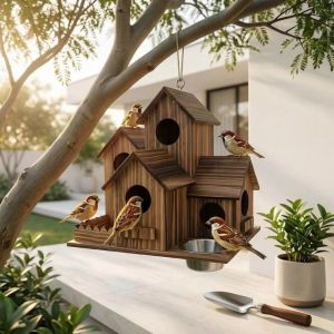 MAOMEI Chịu được thời tiết khắc nghiệt Lồng chim bằng gỗ có máng ăn Đậm đặc Phong cách mộc mạc Nhà chim Sáng tạo Nhiều Lỗ Môi trường sống của chim hoang dã Sử dụng ngoài trời
