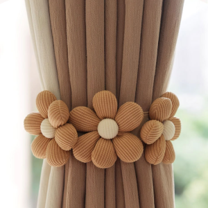 ม่านผูกลายดอกไม้แบบไม่ต้องเจาะ ผ้าเนื้อนุ่ม ม่านผูก อุปกรณ์ผ้าม่านสำหรับใช้ในบ้าน花朵免打孔窗帘绑带