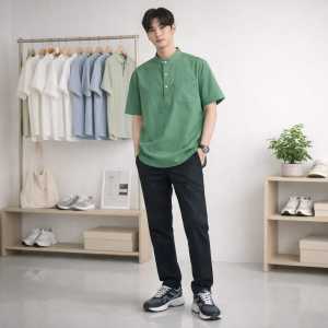 Baju Koko Kurta Pakistan Bahan oxpord Tebal Kemeja koko Pria Dewasa Lengan Pendek - Atasan Muslim Pria Terbaru 2025 Kemeja koko Baju koko muslim pria terbaru Baju koko pria Baju koko