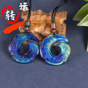 已开光日月宇宙招财琉璃感温变色项链吊坠男女款本命年保平安饰品时来运 Fortune Sense Temperature Change Color Transfer Necklace Men and Women Can Change Color with Body Temperature Pendant Lovers Fortune Transfer Pendant