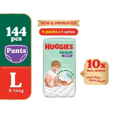 HUGGIES AirSoft Pants Diapers L 36s (4 Packs) Breathable and soft diapers for baby