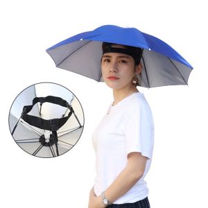 READY STOCK 77cm Umbrella Hat RainProof Fishman hat Head-Mounted Umbrella SunProof hiking payung kepala Payung Topi 头戴雨傘-COZII