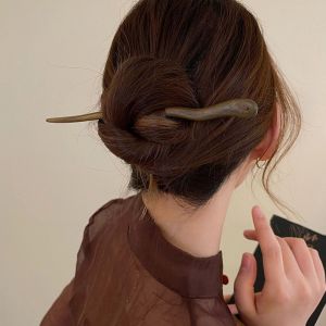 ZHUWE Elegant Headdress Hanfu Cheongsam Headwear Disk Hair Hairpin Chinese Style Hair Fork Wooden Hair Stick Hair Accessories