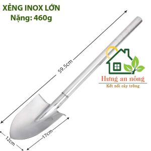 XIN59 - xẻng inox lớn dầy bền dụng cụ làm vườn size dài 59cm - xem trong mô tả