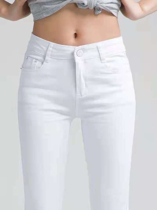 white pants for women high waist stretchable skinny jeans Lazada PH
