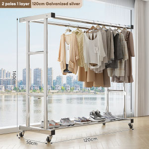 Stainless Steel Clothes Hanger Ampaian Baju Drying Rack Floor Standing Household Indoor Balcony Double Pole Movable Penyidai Baju 曬衣架不锈钢晒衣架