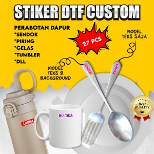 27  pcs Sticker Barang Custom Nama Sendok Botol Piring Perabotan Stiker Nama Waterproof Timbul Label