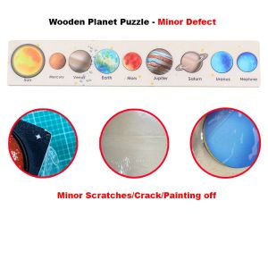Wooden Solar System Planet Puzzle With Printing Words Montessori 3D Puzzle Early Learning Toys
