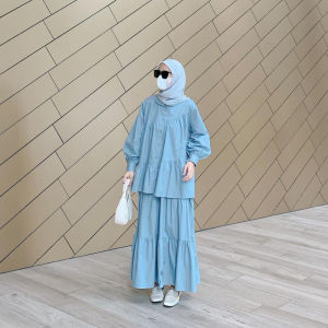 Ilona - Catrine Set Rok + Blouse Bahan Cotton Linen Baju Set Rok Wanita Terbaru