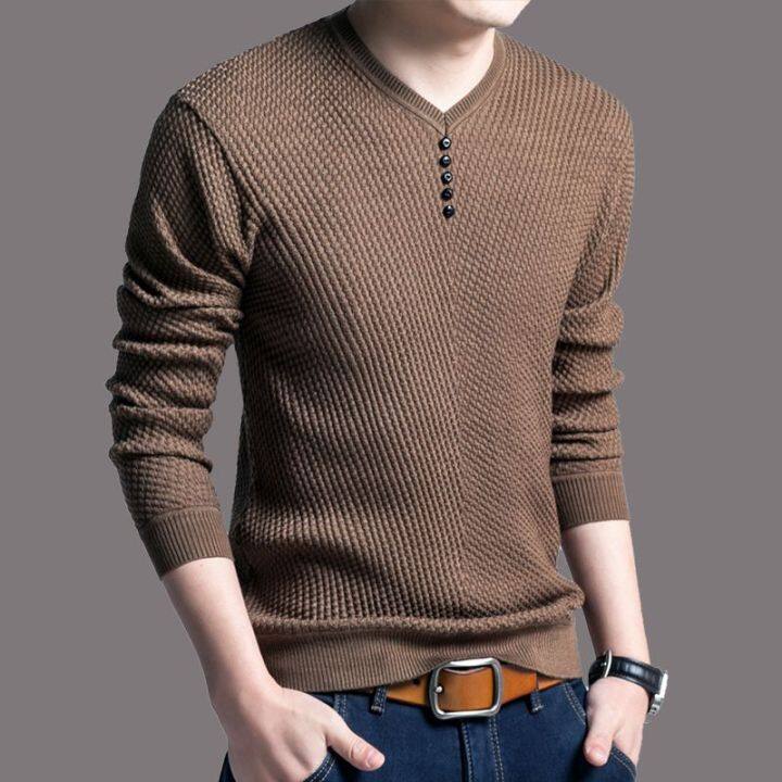 Spring and Autumn New Youth Men's V-neck Long Sleeve T-shirt Fashion ...