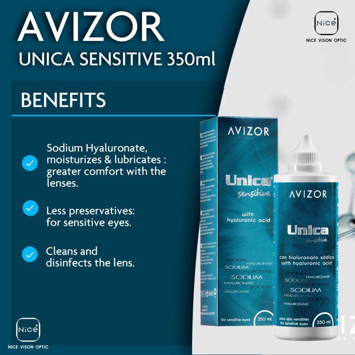 Avizor Unica Sensitive with Hyaluronic Acid 350ml x2 for All Lenses ...