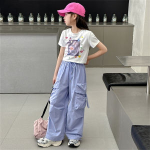 Beryl kids🌸ชุดเด็กผู้หญิง🎀ชุดกางเกงทํางานหลวมแขนสั้นพิมพ์ลายเด็กฤดูร้อนเสื้อผ้าเด็ก