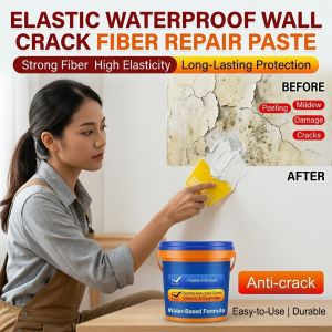 Wall Crack Repair Paste Elastic Waterproof Fiber Reinforced Repair Cream Flexible Crack Filler Quick Fix Adhesive Wall Sealant Home Maintenance Renovation Compound