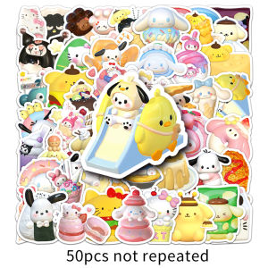 50PCS 3D Sanrio Food Sticker Cute Cartoon Kuromi Hello Kitty Cinnamoroll Sticker Laptop Mug Decorative Decal