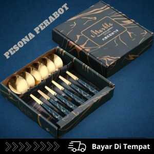PERALATAN MAKAN SENDOK SET SULTAN MARBLE GOLD SPOON STAINLESS STEEL ELEGANT