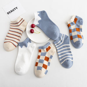 Best Cute Japanese Elastic Socks Women Cotton Summer Plaid Striped Blue Low Cut No Show Socks Fashion Cozy Female Ankle Socks Harajuku