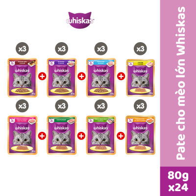Bộ 24 Túi Thức Ăn Dạng Sốt Cho Mèo Trưởng Thành WHISKAS 80G - Dinh Dưỡng Hoàn Thiện & Cân Bằng Cho Mèo Từ 1 Tuổi trở Lên