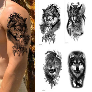 Waterproof Temporary Tattoo Sticker Forest Lion Tiger Bear Flash Men Wolf Crown Flower Body Art Arm Fake Women Tatoo h260602