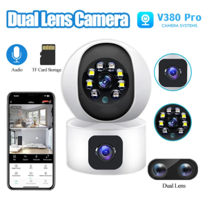 V380 V8 4G SD Card Indoor Camera Dual Lens 4MP PTZ Baby Monitor Two Way Audio Auto Tracking Camara Wireless Video Surveillance