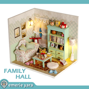 Emerie Yara DIY Miniature Dollhouse Kit - Family Hall - w/ LED Lights and Dust Cover - Hobby | Craft | Gifts