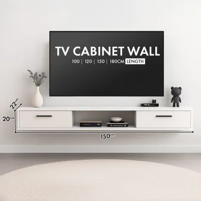 [FREE SHIPPING] KENZZO Minimalist Wall TV Cabinet Storage Rack with 100 120 150 180cm Length Options Easy to Install Ready Stock