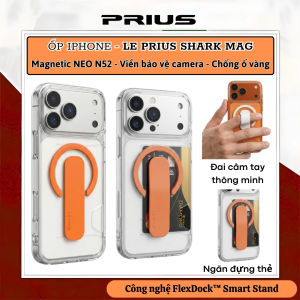 Ốp lưng PC cứng FlexDock™ Smart Stand đai đeo tay + ngăn đựng thẻ cho iPhone 17 Pro Max hiệu Le Prius Shark Magnetic Neo N52 - Đệm khí chống sốc chống  ố vàng Gờ viền bảo vệ camera thiết kế linh hoạt an toàn