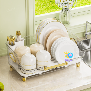 Large Capacity Dish Drainer Rack Space Saving Plate Drying Rack Clear Kitchen Draining Rack for Chopsticks Bowl Plate Spoon