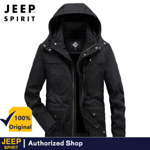 Jeep Spirit Mens Mid length plush and thick cotton jacket with detachable inner liner